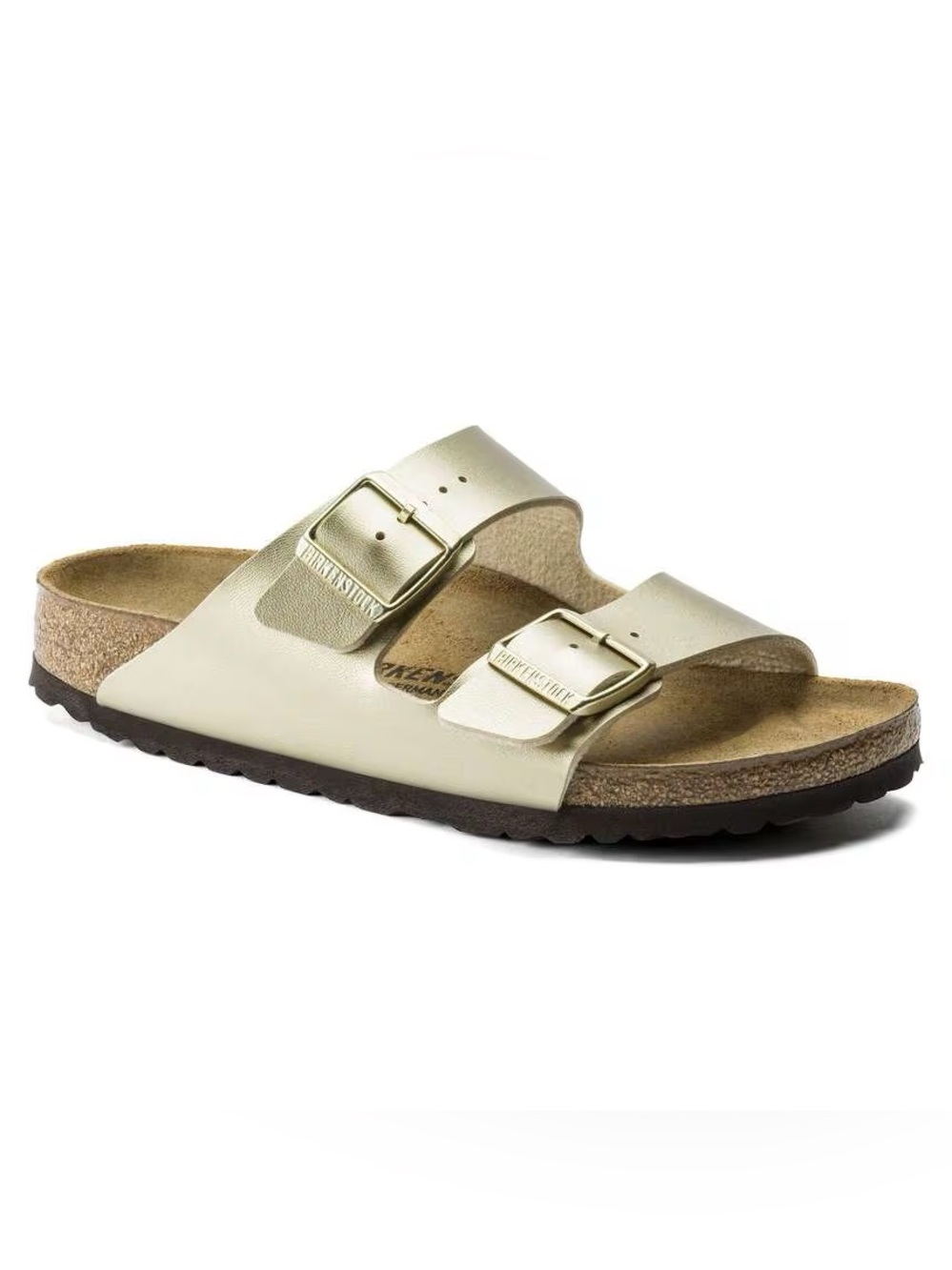 Birkenstock 9 Arizona Metallic Champagne Gold Two Strap Sandals Classic Preppy - Picture 4 of 9